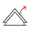 Haus mit Dach und rotem Pfeil nach oben – Symbol für Dachsanierung oder -modernisierung