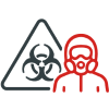 Biohazard & Schutzanzug Icon Warnsymbol mit Biohazard-Zeichen und Person mit Schutzmaske – Hinweis auf Gefahrstoffe oder kontaminierte Bereiche