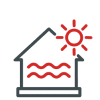 Haus mit Sonnensymbol und Wärmewellen – Symbol für energetische Dachsanierung oder Wärmeschutz